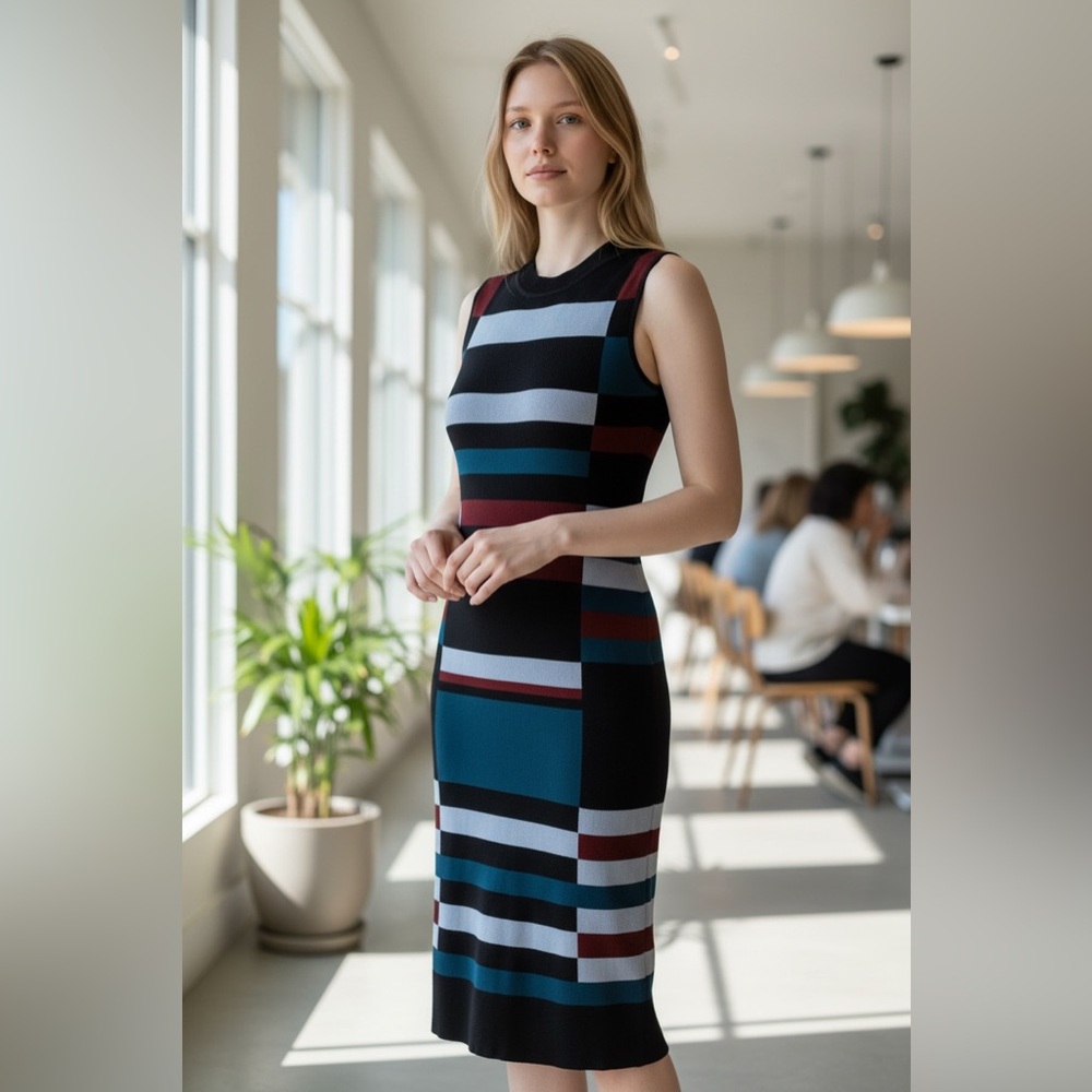 Vince Camuto Multicolor Geometric Midi Dress